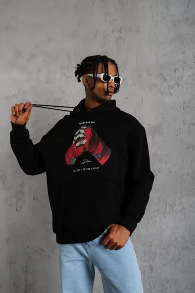 MDB Erkek Eldiven Baskılı Kapüşonlu weat  iyah - Resim 2