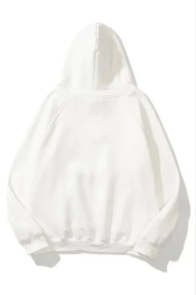 MDB 3 İplik Pamuklu Unisex Kapşonlu weetshirt  Beyaz - Resim 2