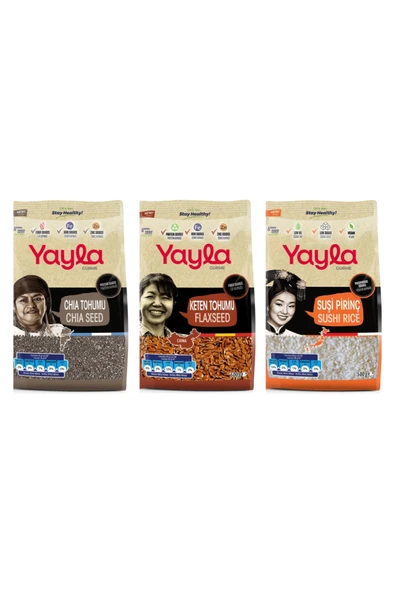 Yayla Gurme Chia/Keten/Sushi Pirinç 500 Gr 3 Lü Avantaj Paket