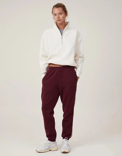 MDB Oversize Yarım Farmuarlı Yakalı Basic weathirt  Beyaz - Resim 2