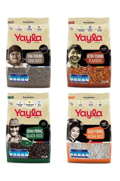 Yayla Gurme Chia/Keten/Sushi/Siyah Pirinç 500 Gr 4’Lü Set