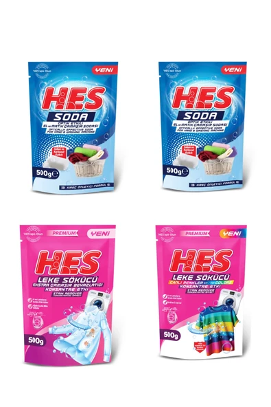 Hes Çamaşır Sodası 500GrX2 Adet+Leke Sökücü Beyazlar Ve Renkliler 500 Grx2 Adet