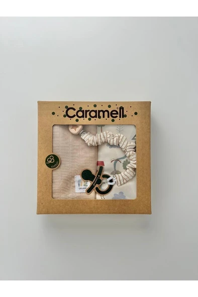 Caramell 3’lü Bebek Seti %100 Pamuk 75-85cm 1 Müslin Battaniye + 1 Penye Battaniye + Emzik Askısı Hediyelik Cappuccino CRML.CPCN.BTE2205 - 4