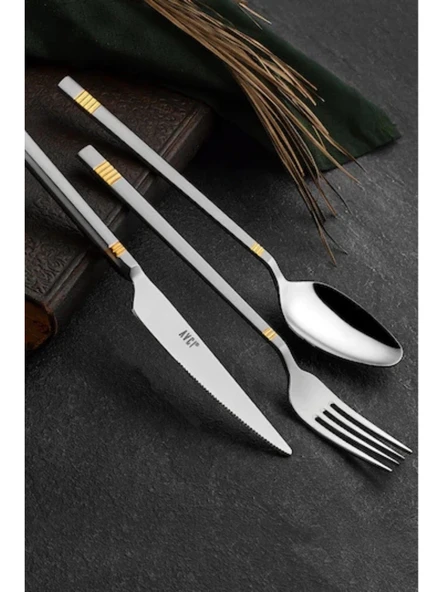 Avcı AVC763 Duru Gold Detaylı Çatal Bıçak Kaşık Takımı 36 Parça - Resim 2