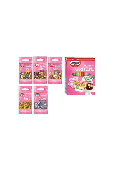 Dr. Oetker Süsleme Glazürü 4 Çeşit X 19 Gr-Dekor Serisi Çiçek+Kelebek+Konfeti+Gümüş İnci+Yıldızlar