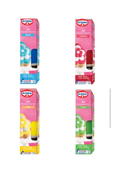 Dr. Oetker Jel Renklendirici Mavi/Sarı/Kırmızı/Yeşil 4X10Gr