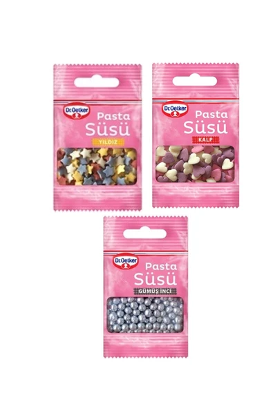Dr. Oetker Pasta Süsü 10 gr x 3 Gümüş Inci Yıldız Kalp