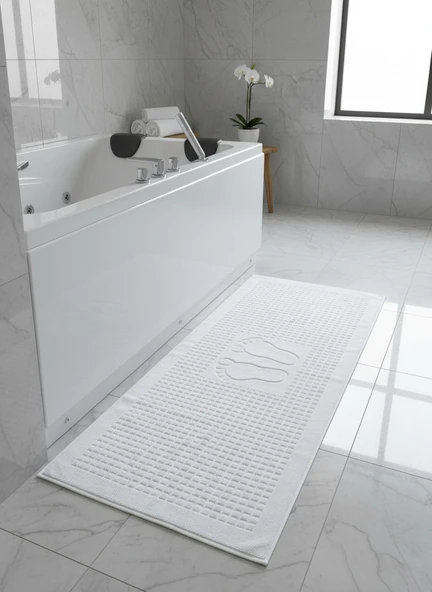 Zivra Beyaz Ayak Havlusu - 60x130Cm, 690Gr, %100 Pamuk, Spa Ve Otel Banyo Paspası, Günlük Kullanıma