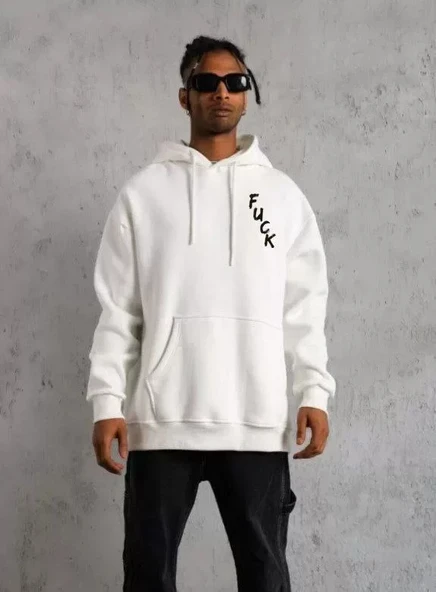 MDB Unisex Kapşonlu Uzun Kol Baskılı weetshirt  Beyaz ürün görseli 1