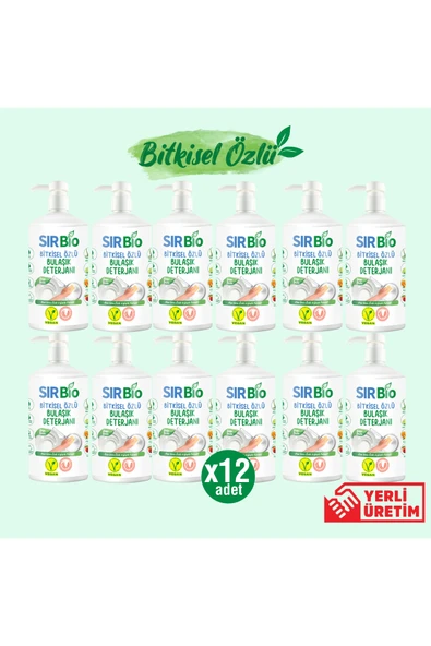 SIR Bio Bitkisel Özlü Elde Bulaşık Deterjanı 1000 ml Pompalı Şişe 12'li (1000 ML X 12 ADET)