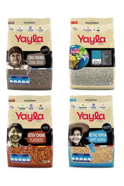 Yayla Gurme Chia/Beyaz Chia/Keten/Beyaz Kinoa 500 Gr 4’Lü Set