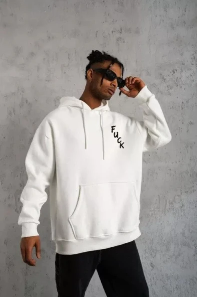 MDB Unisex Kapşonlu Uzun Kol Baskılı weetshirt  Beyaz - Resim 2