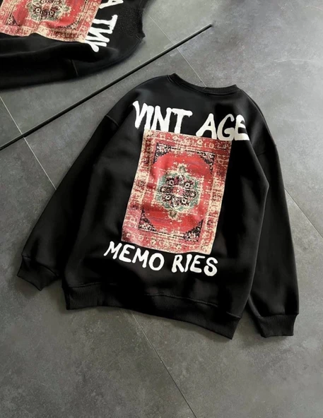 MDB Bisiklet Yaka Üç İplik Baskılı Oversize weathirt  iyah ürün görseli