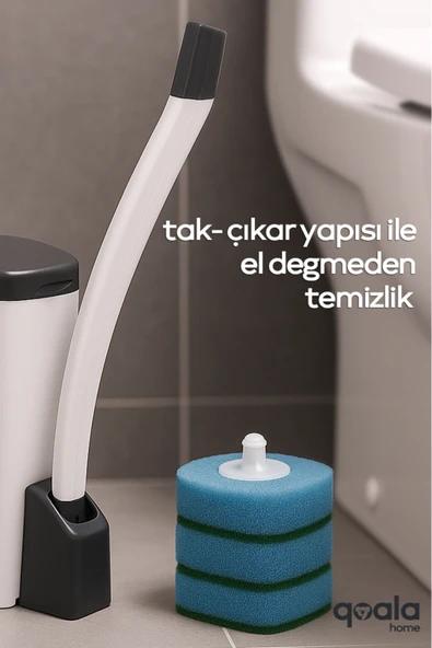 Wellnax Özel Süngerli Tuvalet Temizlik Seti | Kullan-At Sünger İle Kolay Temizlik + 10 Adet Yedek Sünger - 2