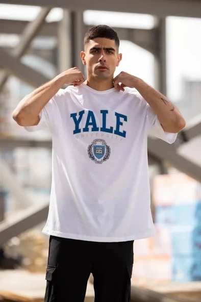 MDB Unisex Bisiklet Yaka Baskılı Oversize Thirt  Beyaz ürün görseli 1