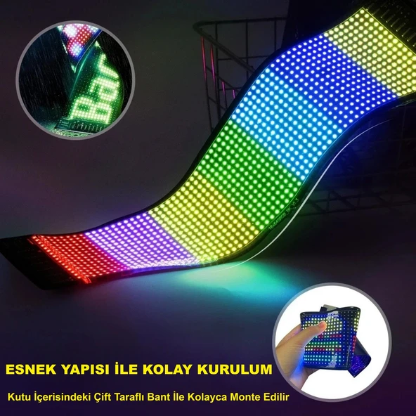 HyMark 35x10cm Programlanabilir LED Matrix Kayan Yazı 20x64 Pixel Emoji Tabela Araba Bluetooth APP Kontrol - Resim 12
