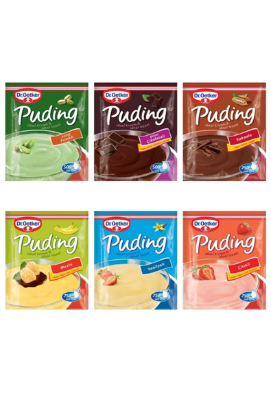 Dr. Oetker 6'lı Puding Set ( Antep Fıstıklı Bitter Çikolatalı Kakaolu Muzlu Vanilyalı Çilekli)
