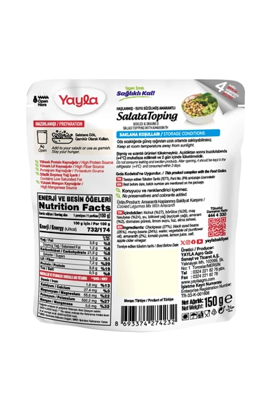 Yayla Haşlanmış Suyu Süzülmüş Amarantlı Salata Toping 150 gr - 2