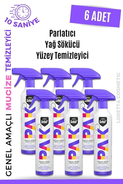 Selsil Pak 6 Lı 500 Ml Mucize Köpük Temizleyici Sprey Yağ Sökücü Yüzey Temizleyici Parlatıcı Loretta
