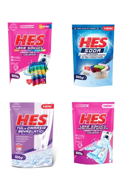 Hes Soda/Leke Sökücü R./Leke Sökücü B./Tül ve Çamaşır Beyazlatıcı 500gr 4lü Temizlik Paket