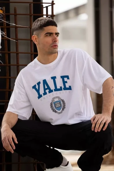 MDB Unisex Bisiklet Yaka Baskılı Oversize Thirt  Beyaz - Resim 4