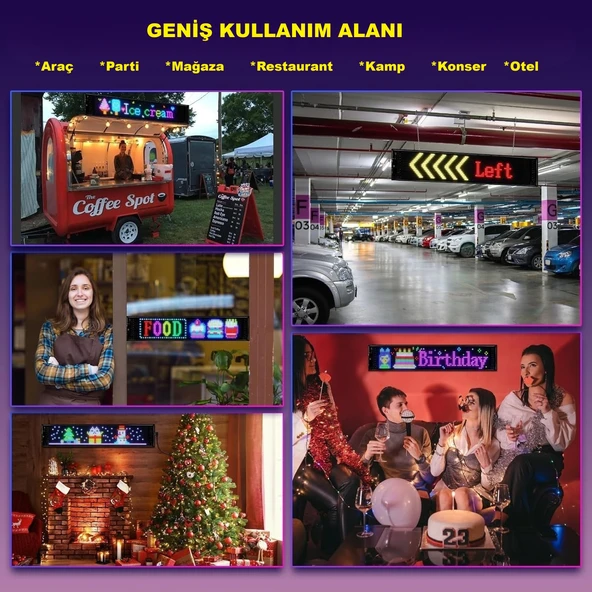 HyMark 35x10cm Programlanabilir LED Matrix Kayan Yazı 20x64 Pixel Emoji Tabela Araba Bluetooth APP Kontrol - Resim 6