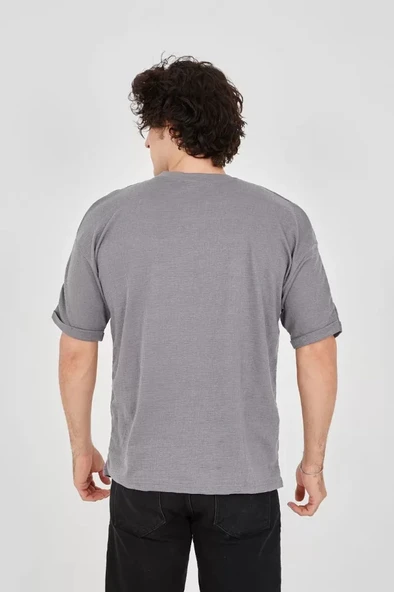 MDB Unisex Jakar Kumaş Rahat Kol Thirt  Gri - Resim 3