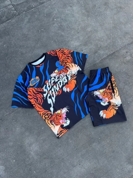 MDB Erkek Dijital Baskılı Şortlu Takım  avi - Resim 3