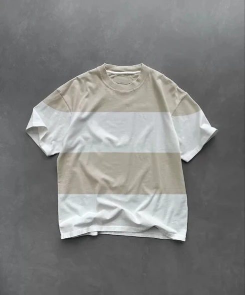 MDB Unisex Bisiklet Yaka Parçalı Thirt  Bej ürün görseli 1