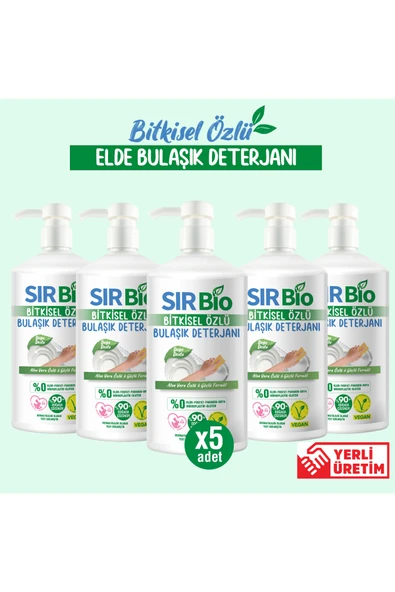 SIR Bio Bitkisel Özlü Elde Bulaşık Deterjanı 1000 ml Pompalı Şişe 5'li ( 1000 ml X 5 Adet)