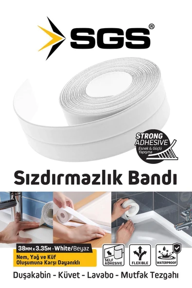 SGS1240 3.35M Banyo Küvet Mutfak Lavabo Beyaz Su Sızdırmaz Bant Su Geçirmez Kenar Bandı Sızdırmazlık - Resim 3