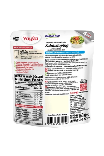 Yayla Haşlanmış Suyu Süzülmüş Chialı Salata Toping 150 gr - Resim 2