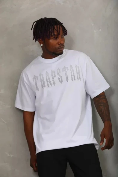 MDB Unisex Oversize Taşlı Bisiklet Yaka Thirt  Beyaz - Resim 3