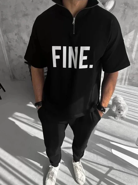 MDB Unisex Baskılı Yarım Fermuarlı Thirt  iyah - Resim 2