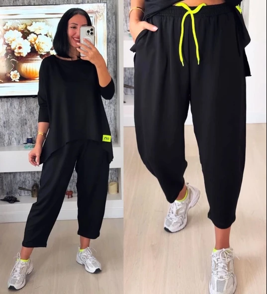 MDB Kadın Iki Iplik Viskon Pamuk Kumaş Arma Detaylı Ikili Takım - Resim 6