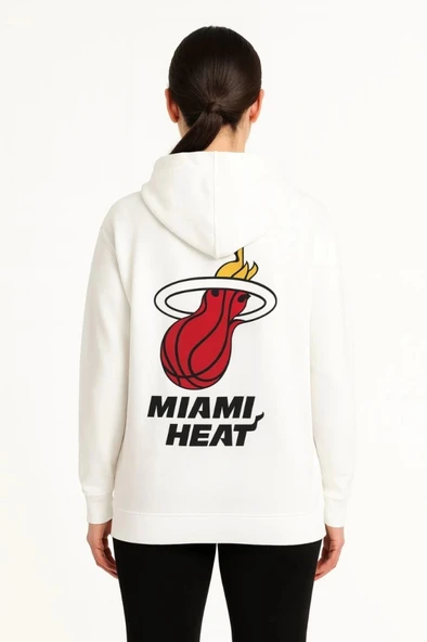 MDB Üç İplik Kapüşonlu Ön Ve Arka Baskılı weathirt Hoodie  Beyaz - Resim 3