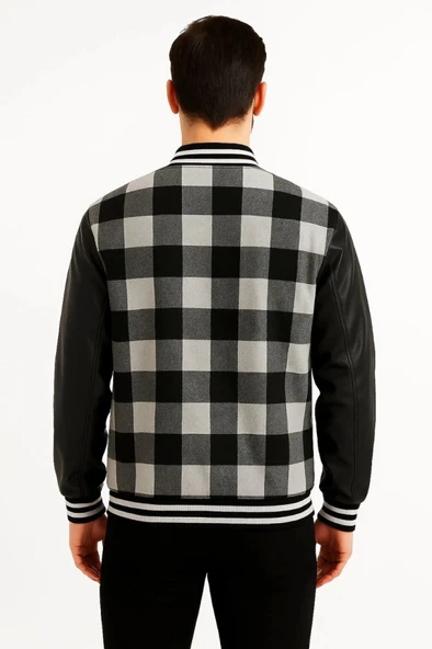 MDB Kolları uni Deri Içi Astarlı Oduncu Kolej Içi Ceket  Gri - Resim 3