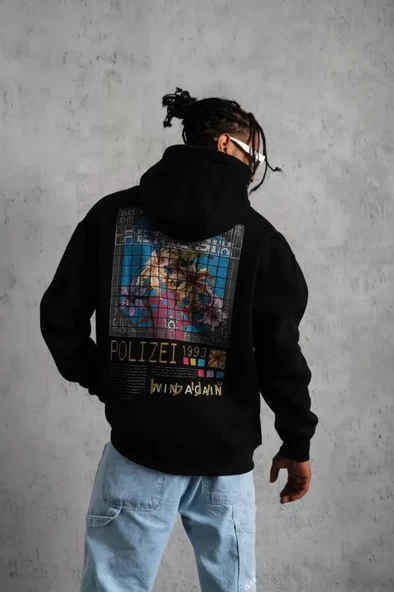 MDB Erkek Patel ix Baskılı Kapüşonlu weat  iyah ürün görseli 1