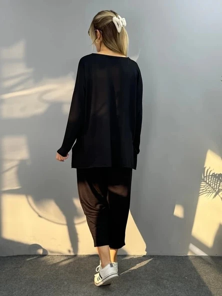 MDB Kadın Iki Iplik Viskon Pamuk Kumaş Arma Detaylı Ikili Takım - Resim 2