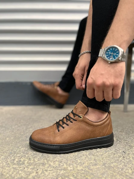 JY152 Cool Bağcıklı Cilt Erkek Günlük Spor Klasik Ayakkabı CST - Taba - Resim 3