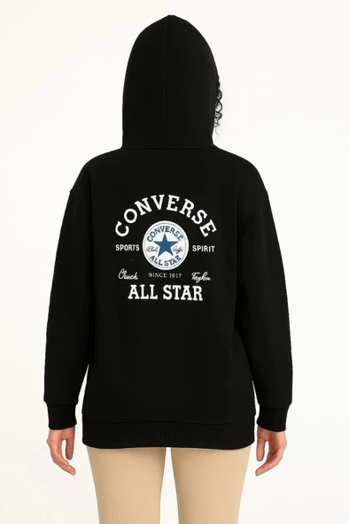 MDB Üç İplik Kapşonlu ön Ve Arka Baskılı weathirt Hoodie iyah - Resim 3