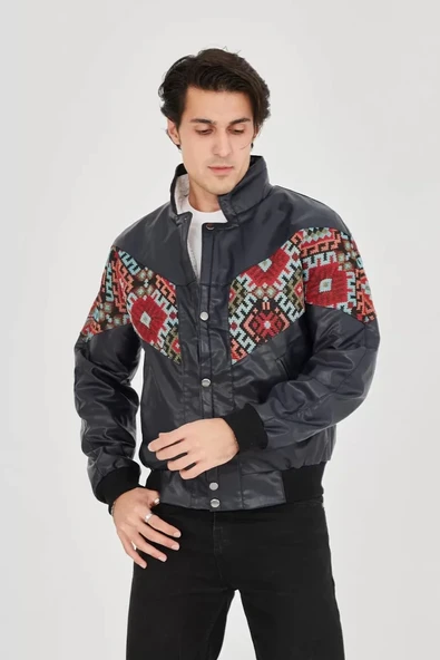 MDB Erkek İçi Astarlı İçten Yaka Kısmı Peluşlu uni Kumaş Vintage Ceket  acivert ürün görseli