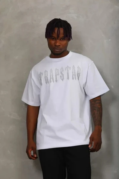 MDB Unisex Oversize Taşlı Bisiklet Yaka Thirt  Beyaz ürün görseli 1