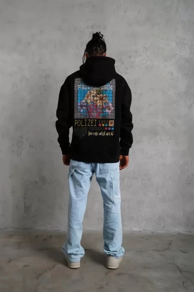 MDB Erkek Patel ix Baskılı Kapüşonlu weat  iyah - Resim 3