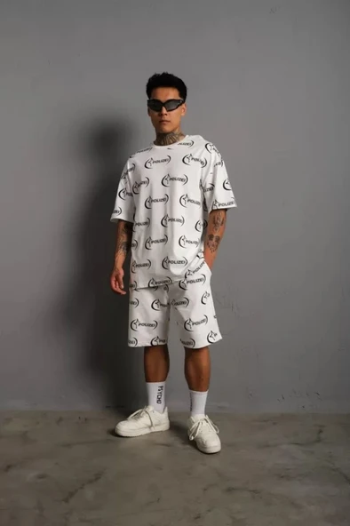 MDB Erkek Baskılı İkili Şortlu Takım  Beyaz ürün görseli 1