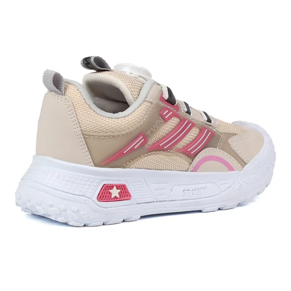 Kız Çocuk Bej Pembe Günlük Spor Ayakkabı | Rahat Yürüyüş ve Koşu Sneaker - Şık ve Dayanıklı Tasarım - Resim 5