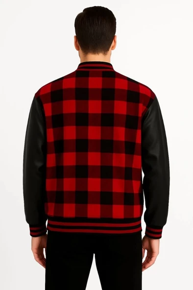 MDB Kolları uni Deri Içi Astarlı Oduncu Kolej Içi Ceket  Bordo - 2