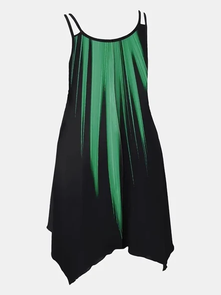 MDB Kadın Askılı Yuvarlak Yaka Asimetrik Detaylı Desenli Süprem Elbise - Resim 5