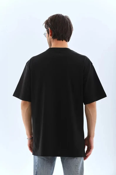 MDB Unisex Oversize Taşlı Bisiklet Yaka Thirt  iyah - Resim 2
