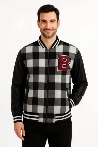 MDB Kolları uni Deri Içi Astarlı Oduncu Kolej Içi Ceket  Gri ürün görseli